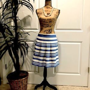 LOFT pleated skirt - turquoise and white striped